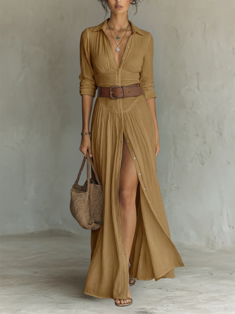 Elowen | Langes Maxikleid - Braun - DRESSES - Cow Clothing