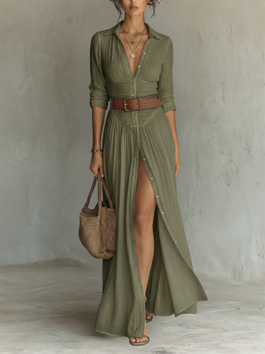 Elowen | Langes Maxikleid - Grün (Fast ausverkauft) - DRESSES - Cow Clothing