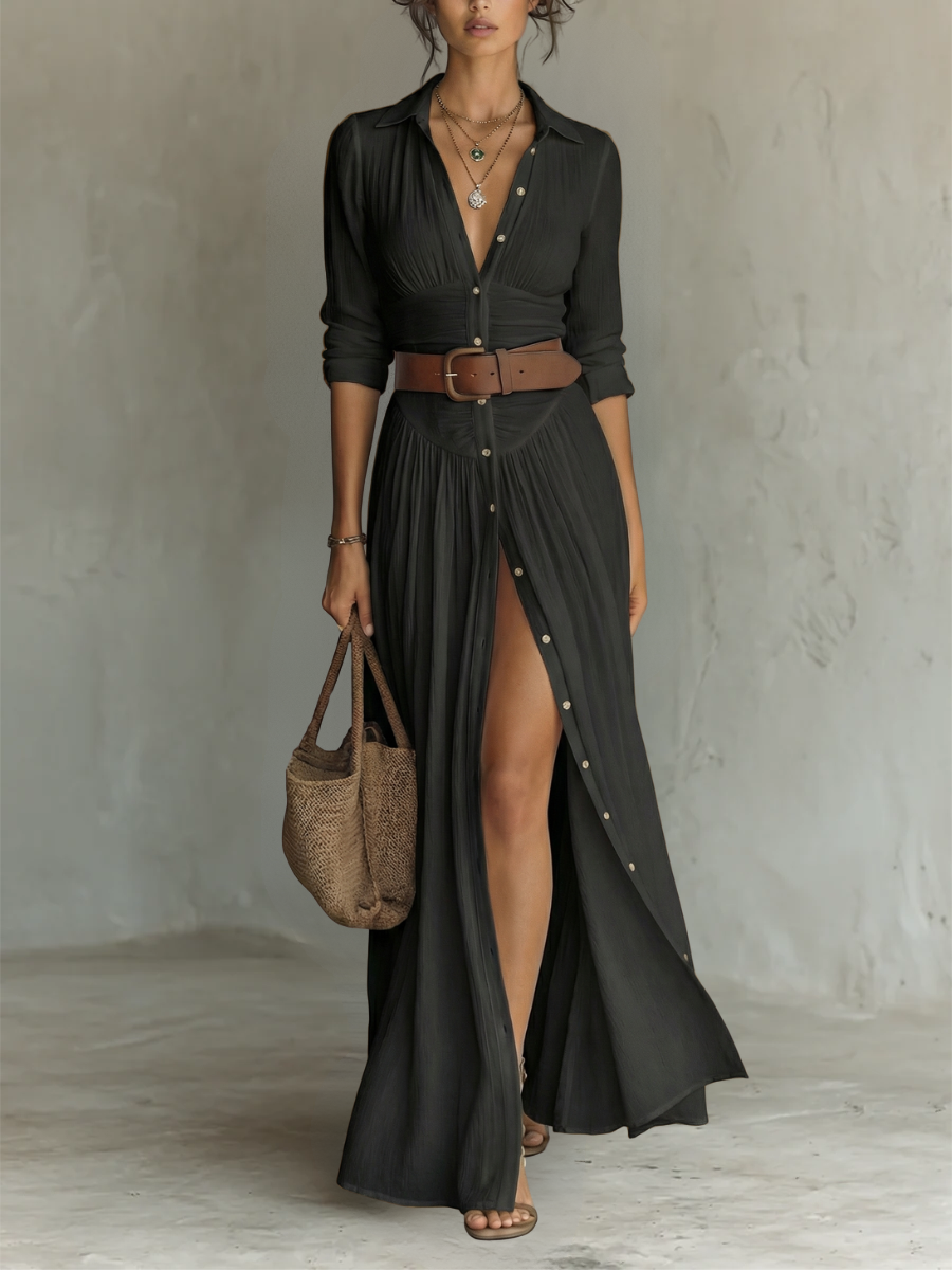 Elowen | Langes Maxikleid - Schwarz - DRESSES - Cow Clothing