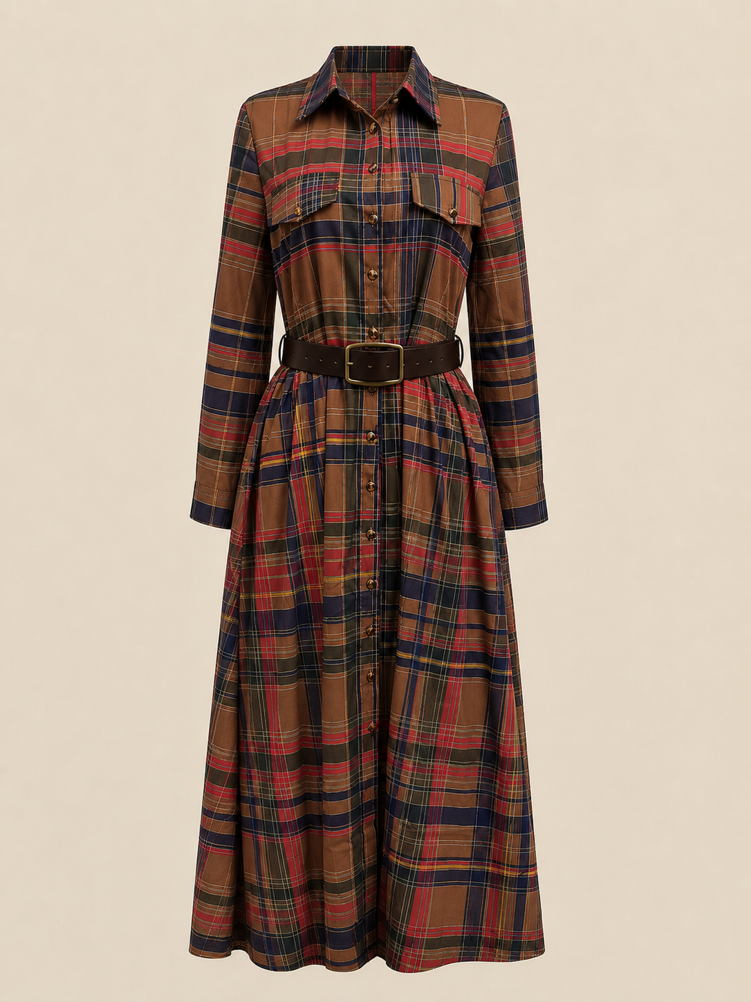 Elegantes zeitloses kariertes Maxikleid - - Plaid Maxi Dress - Concept Fashionlab Boutique