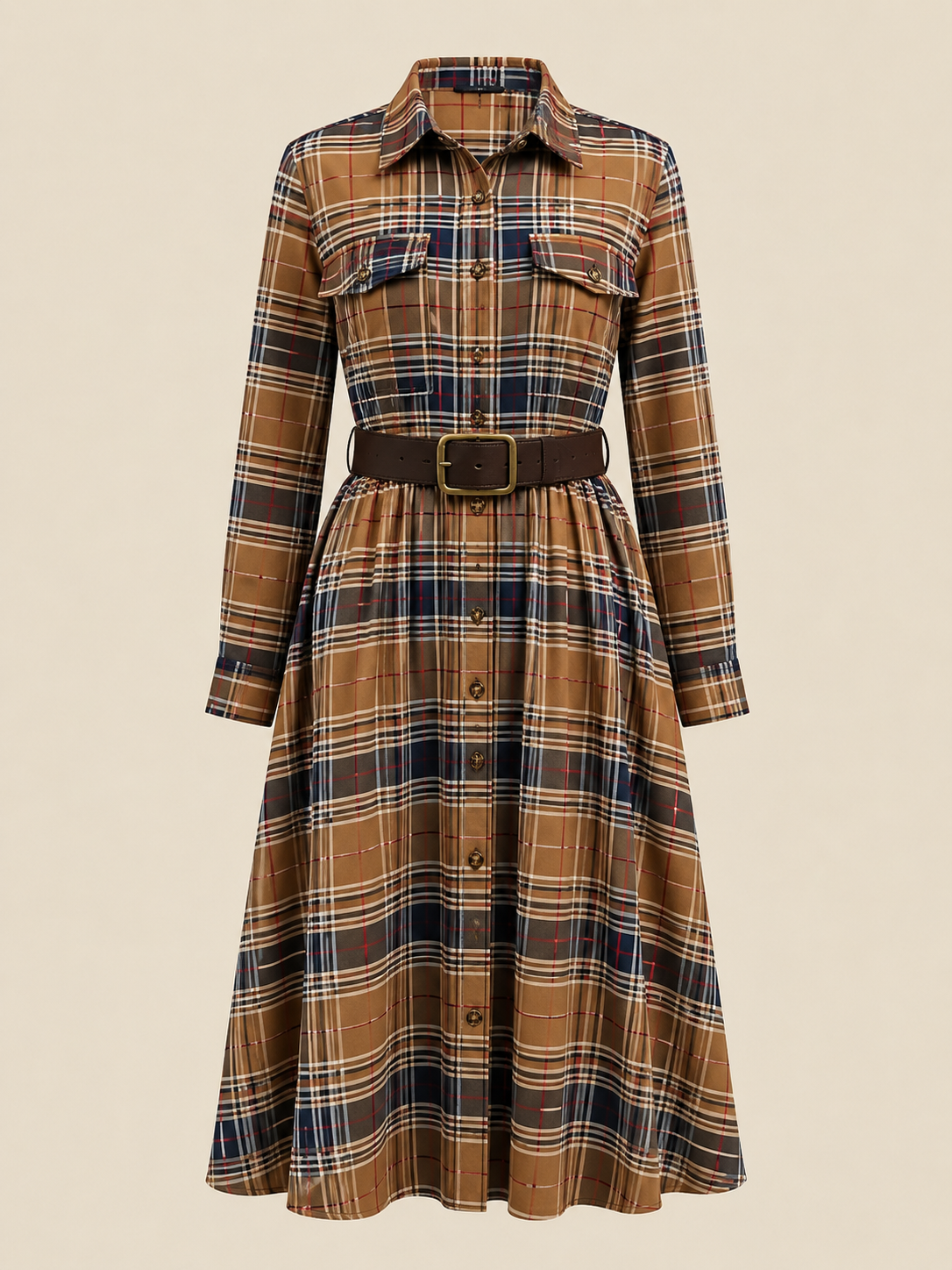 Elegantes zeitloses kariertes Maxikleid - - Plaid Maxi Dress - Concept Fashionlab Boutique