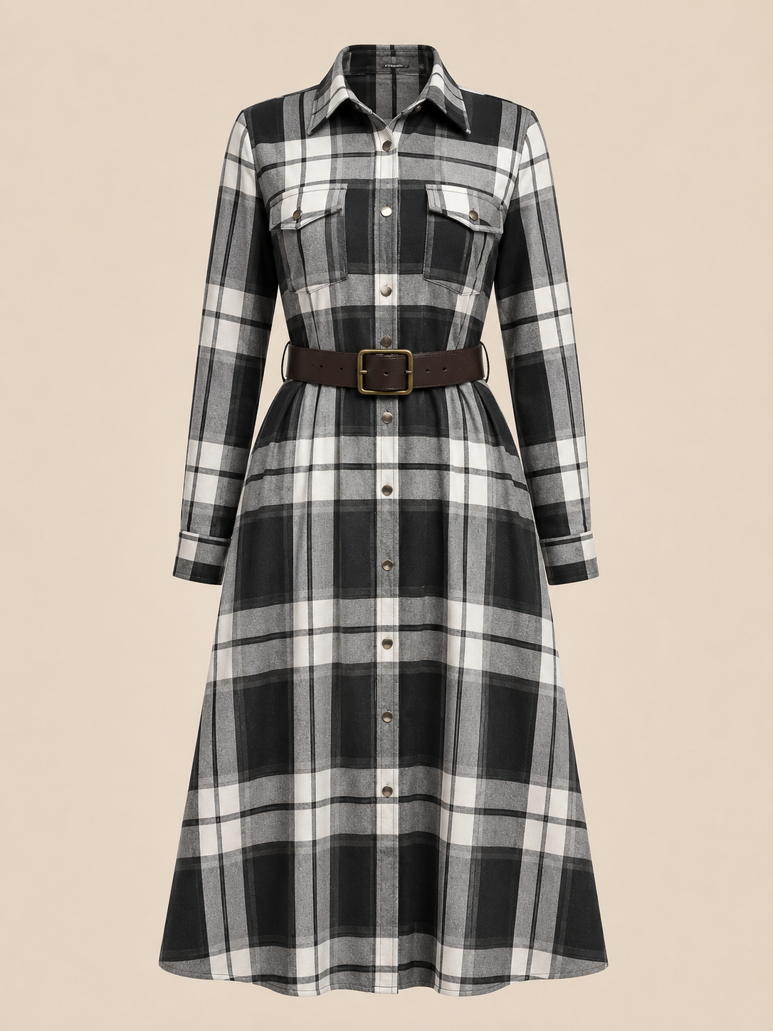 Elegantes zeitloses kariertes Maxikleid - - Plaid Maxi Dress - Concept Fashionlab Boutique