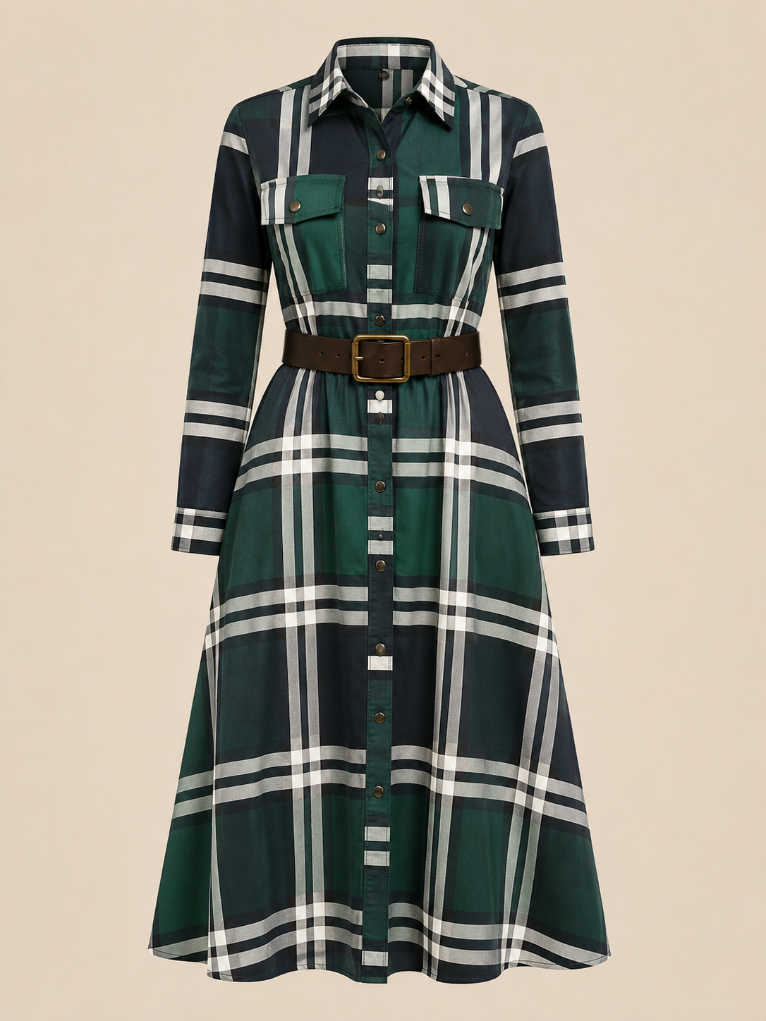 Elegantes zeitloses kariertes Maxikleid - - Plaid Maxi Dress - Concept Fashionlab Boutique