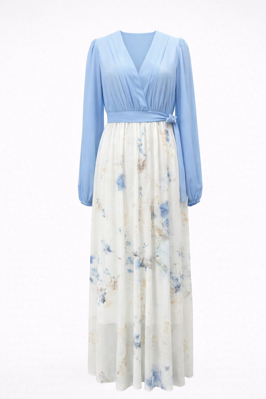 Elegantes langes Kleid mit leichten Ärmeln Damen - Hellblau - Damen > Kleider - Concept Fashionlab