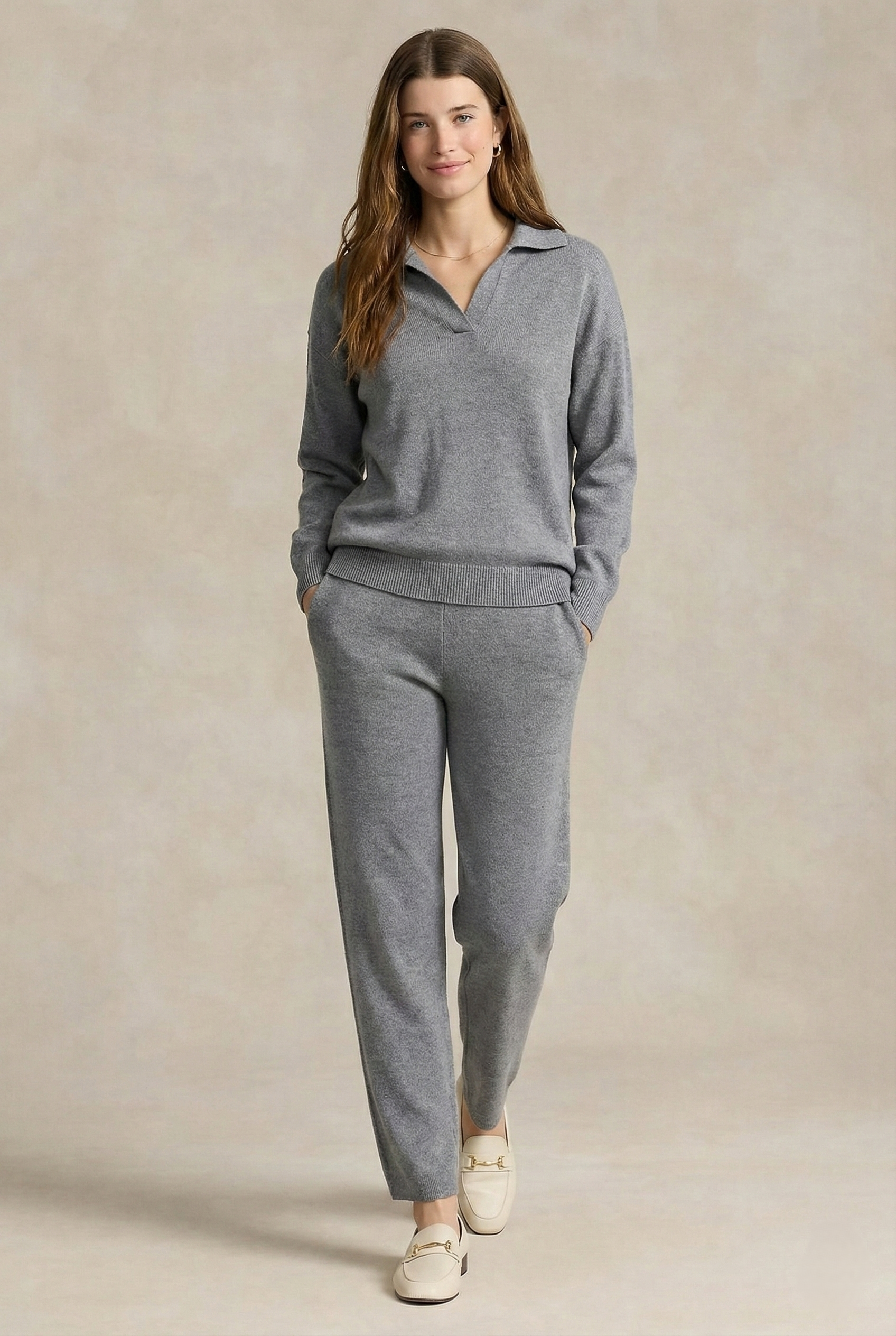 Polo-Strick-Set – müheloser Stil, ganztägiger Komfort - Grau - Two-Piece Set - Concept Fashionlab
