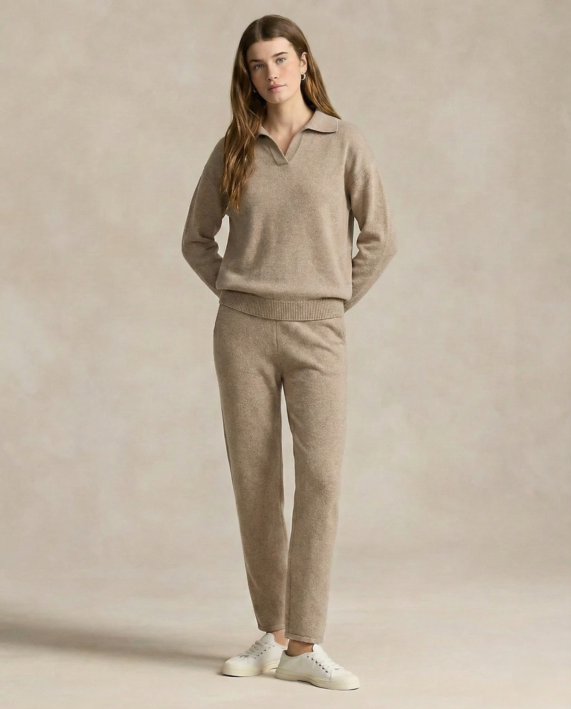 Polo-Strick-Set – müheloser Stil, ganztägiger Komfort - Khaki - Two-Piece Set - Concept Fashionlab