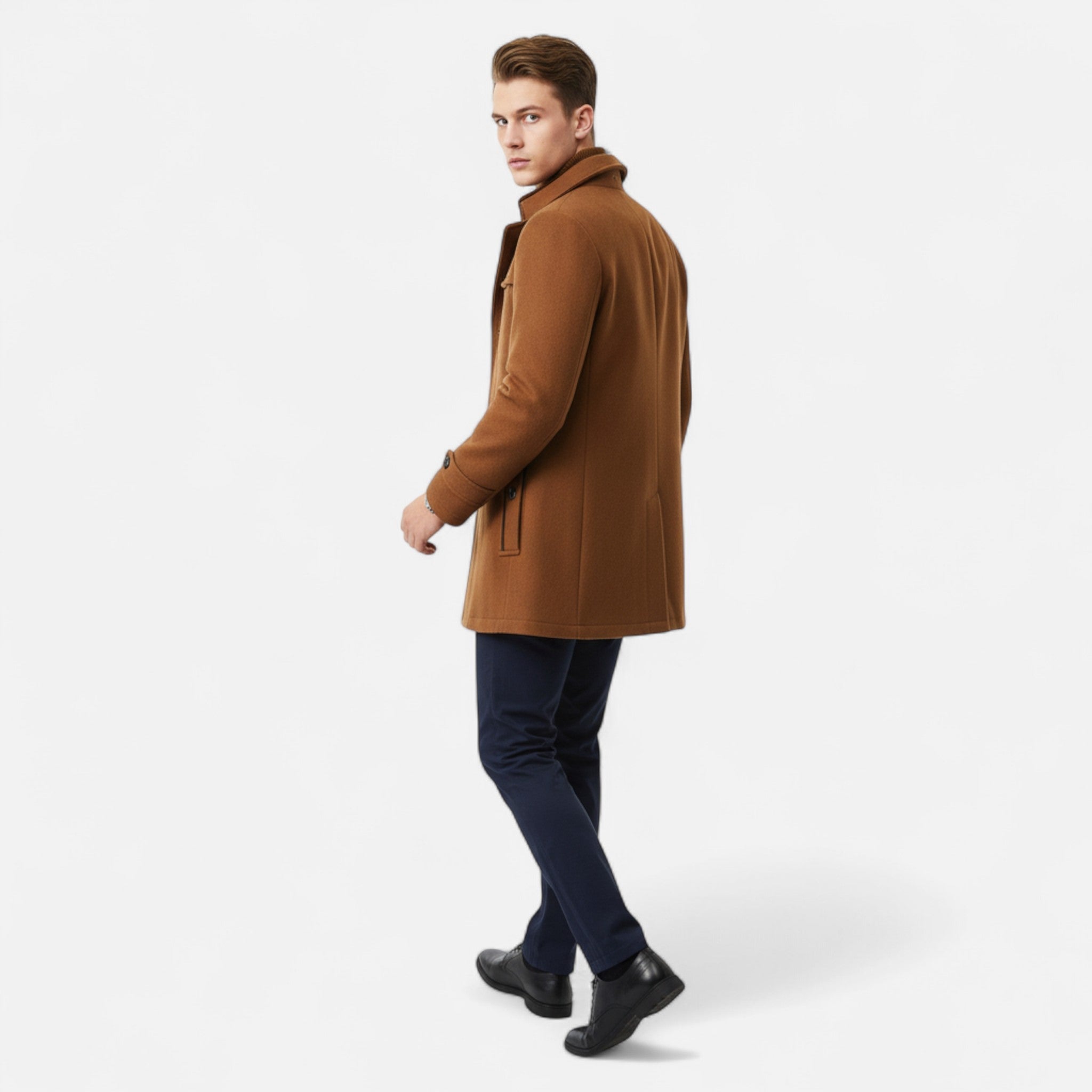 Eleganter Herren Woll-Trenchcoat – Doppelkragen & Reißverschluss - - Men > Coats - Ancienne Monde