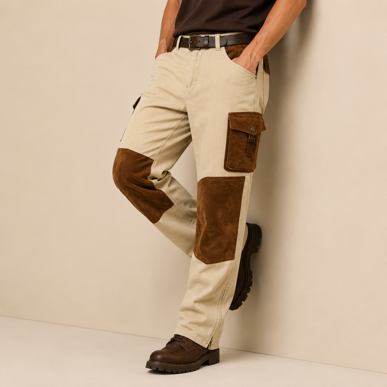 Herren Cargohose mit Kontrastbesatz und Cargotaschen - - Cargo Pants - Concept Fashionlab