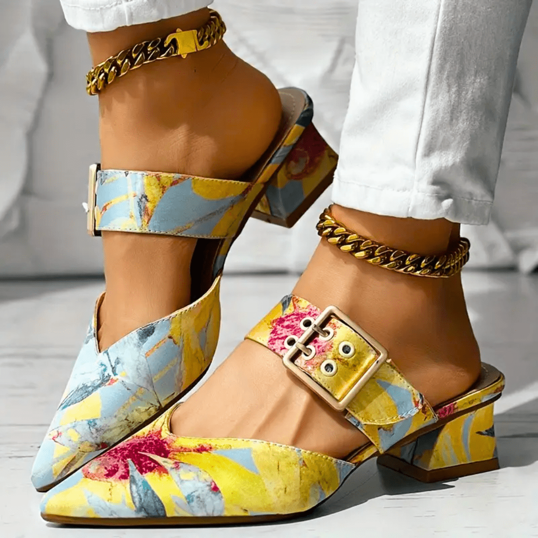 Damen Schnallen-Blockabsatz-Mules - - Damen > Sandalen > Absatz - Concept Fashionlab
