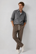 Atmungsaktive Leinen-Baumwoll-Gemisch Cropped-Hose