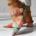 Damen Schnallen-Blockabsatz-Mules