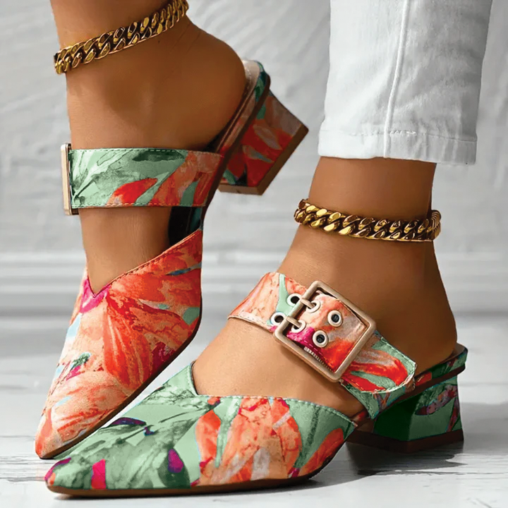Damen Schnallen-Blockabsatz-Mules - - Damen > Sandalen > Absatz - Concept Fashionlab