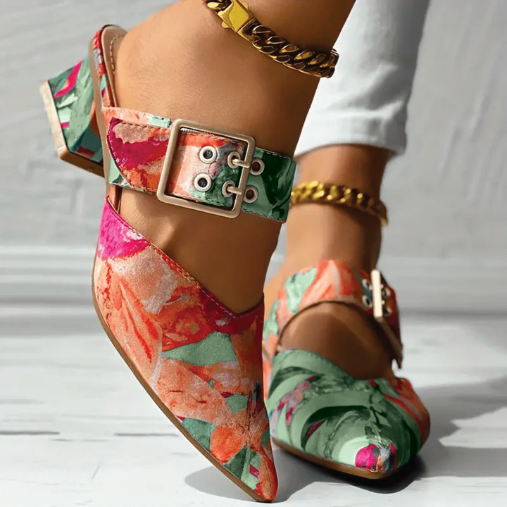 Damen Schnallen-Blockabsatz-Mules - - Damen > Sandalen > Absatz - Concept Fashionlab