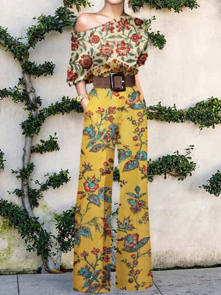 Nova - künstlerischer Jumpsuit - Vintage Sonnenblumen-Wandteppich - Jumpsuit - Concept Fashionlab Boutique