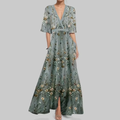 Eleganter V-Ausschnitt, Boho-Maxikleid mit Gürtel