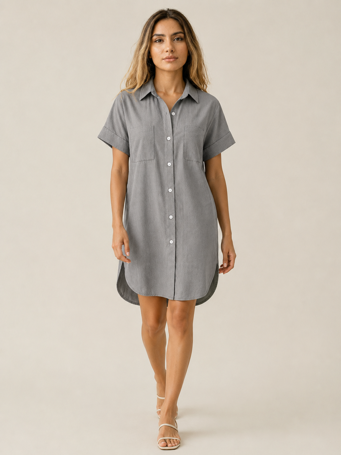 Lässiges Damen Hemdkleid mit Knopfleiste und Taschen - - Dress - Concept Fashionlab