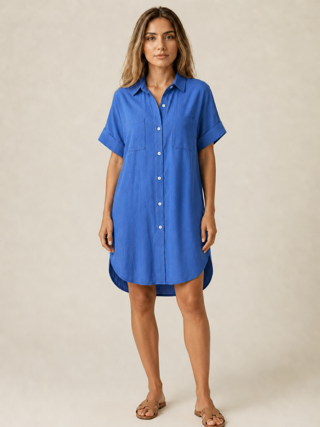 Lässiges Damen Hemdkleid mit Knopfleiste und Taschen - - Dress - Concept Fashionlab