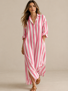 Lässiges gestreiftes Shirt Boho-Stil Maxi-Kleid - Rosa - Shirt - Concept Fashionlab