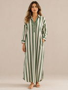 Lässiges gestreiftes Shirt Boho-Stil Maxi-Kleid - Grün - Shirt - Concept Fashionlab