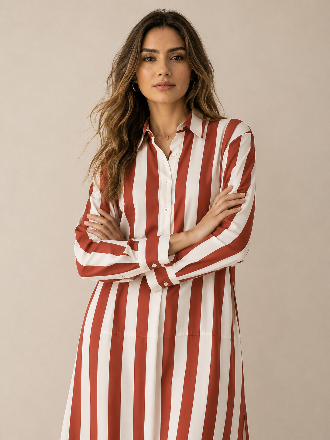 Lässiges gestreiftes Shirt Boho-Stil Maxi-Kleid - Rot - Shirt - Concept Fashionlab