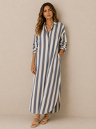 Lässiges gestreiftes Shirt Boho-Stil Maxi-Kleid - Elfenbein - Shirt - Concept Fashionlab