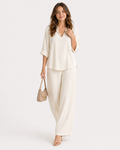 Locker geschnittenes zweiteiliges Set aus leichtem Polyester – Resort-Wear