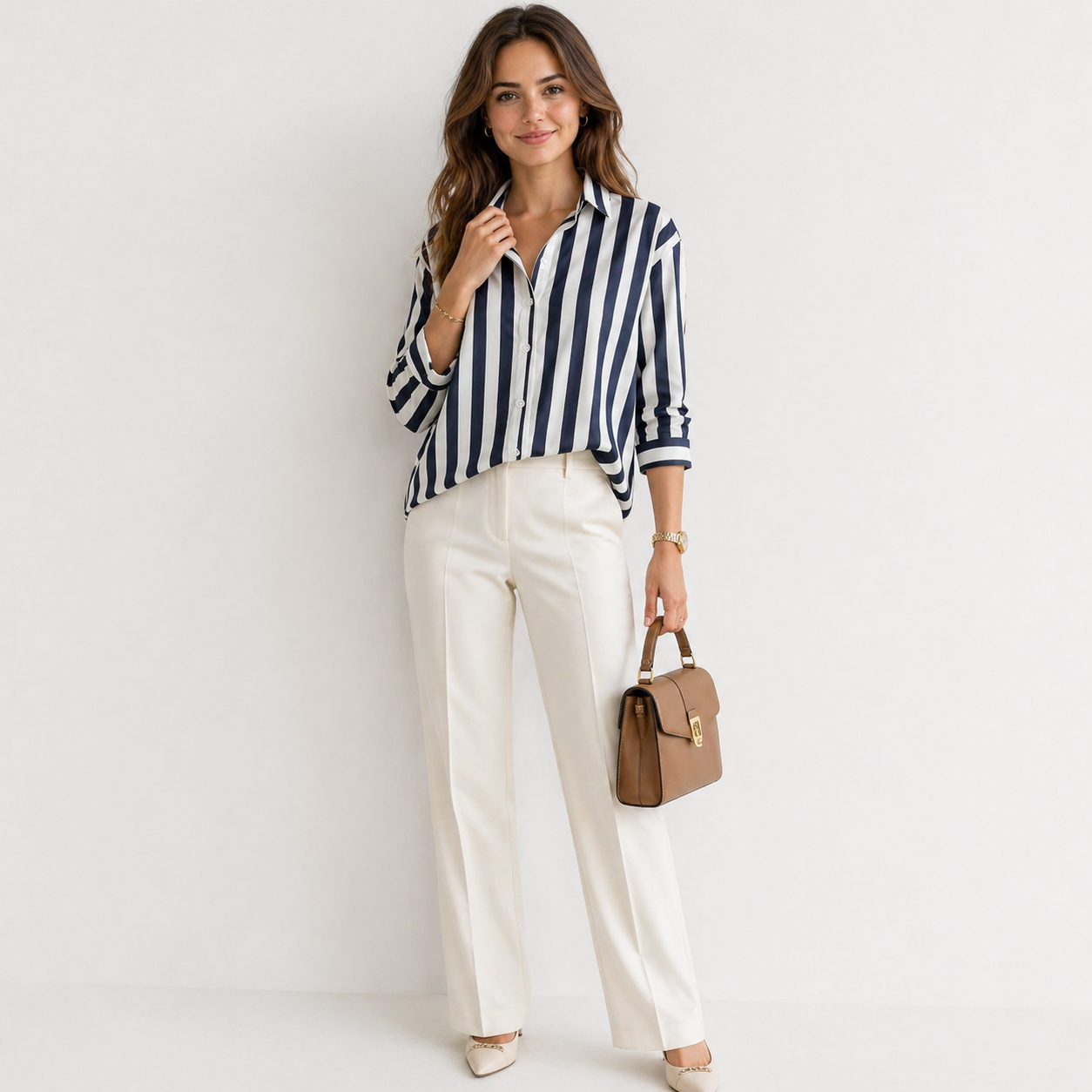 Locker geschnittenes gestreiftes Hemd aus Polyester – Moderner Casual-Look