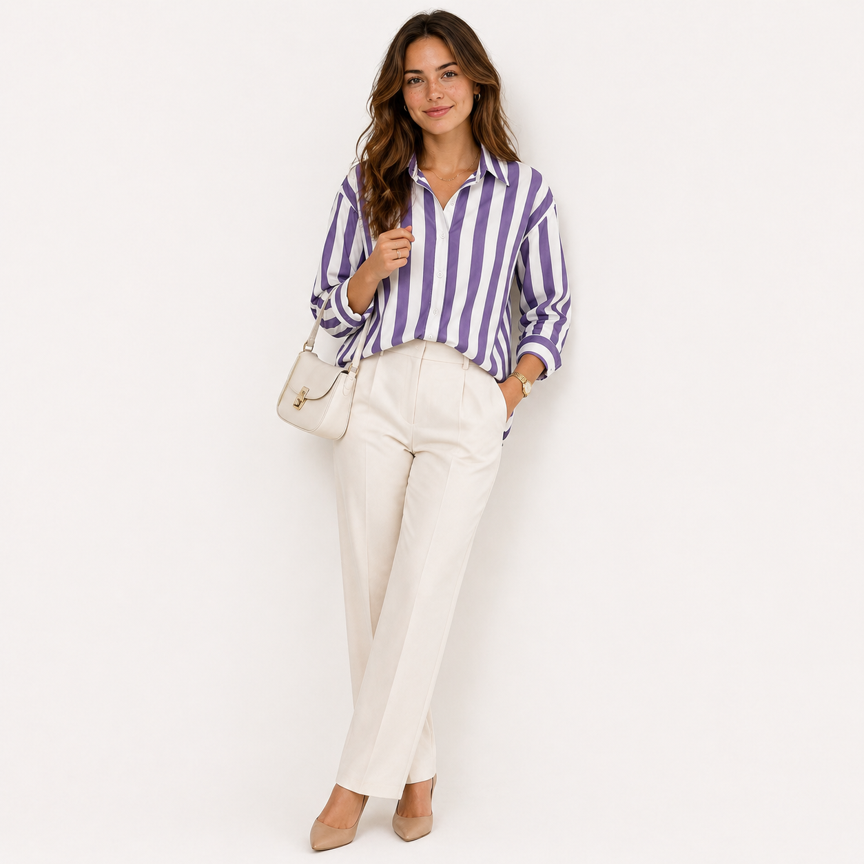 Locker geschnittenes gestreiftes Hemd aus Polyester – Moderner Casual-Look