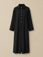 Soline | Lockeres Schwarzes Maxikleid mit Knöpfen - - Maxi Dress - Cow Clothing