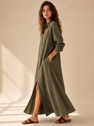 Soline | Lockeres Schwarzes Maxikleid mit Knöpfen - - Maxi Dress - Cow Clothing