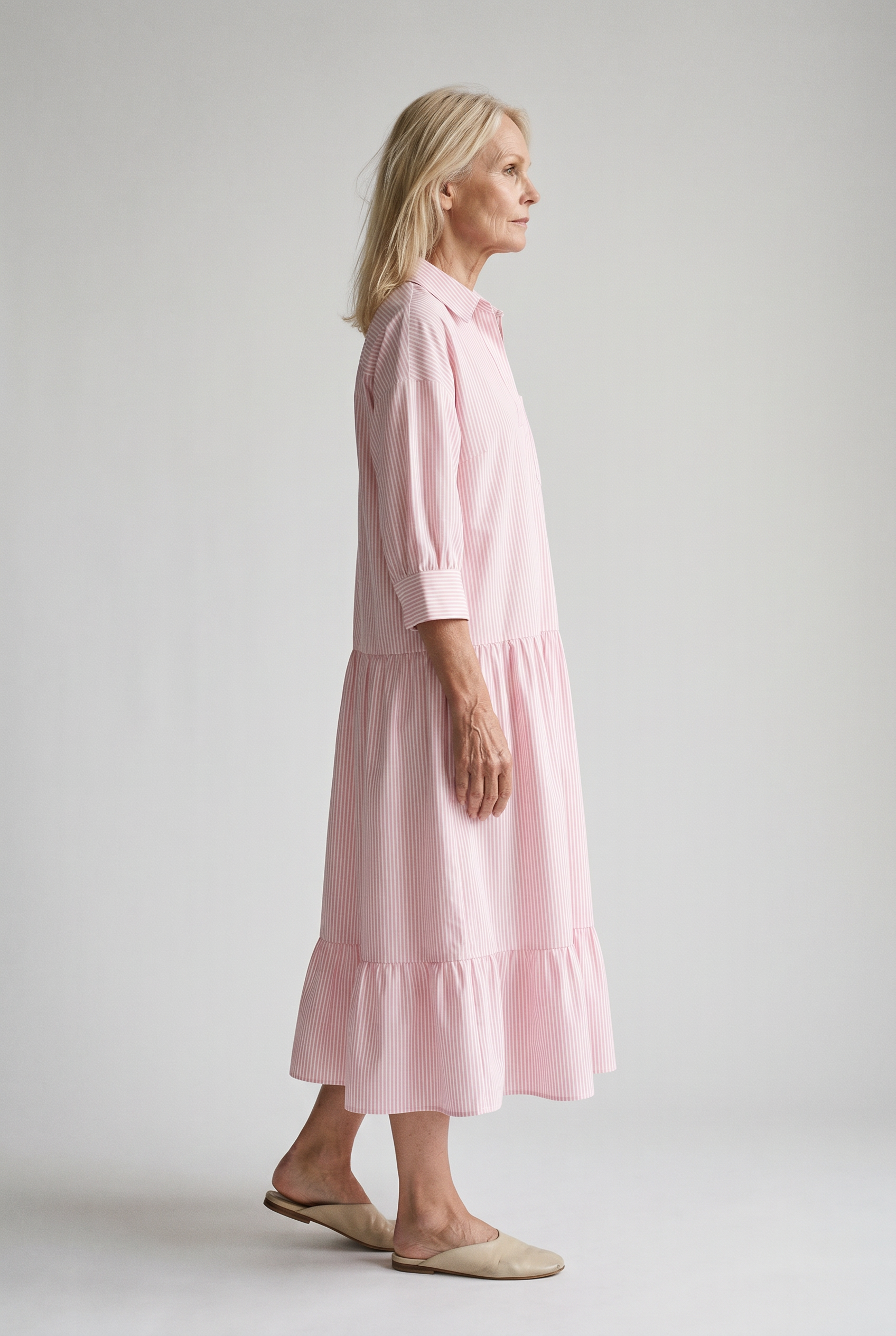 Blau gestreiftes lockeres Shirtkleid in Maxi-Länge - - Shirt - Concept Fashionlab