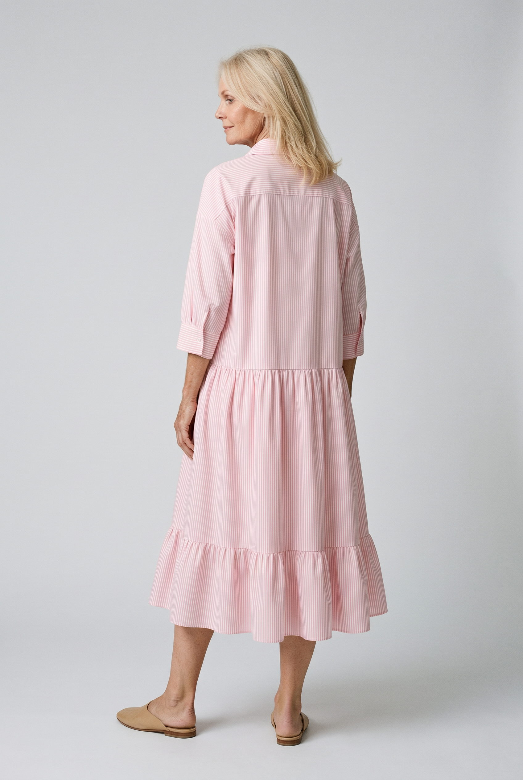 Blau gestreiftes lockeres Shirtkleid in Maxi-Länge - - Shirt - Concept Fashionlab