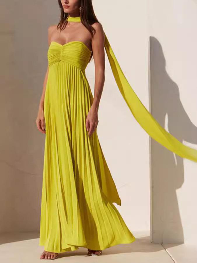 Simple Elegant Look Tube Dress with Pleats and Ribbon - XS - Maxi Dress - Concept Fashionlab