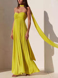 Simple Elegant Look Tube Dress with Pleats and Ribbon