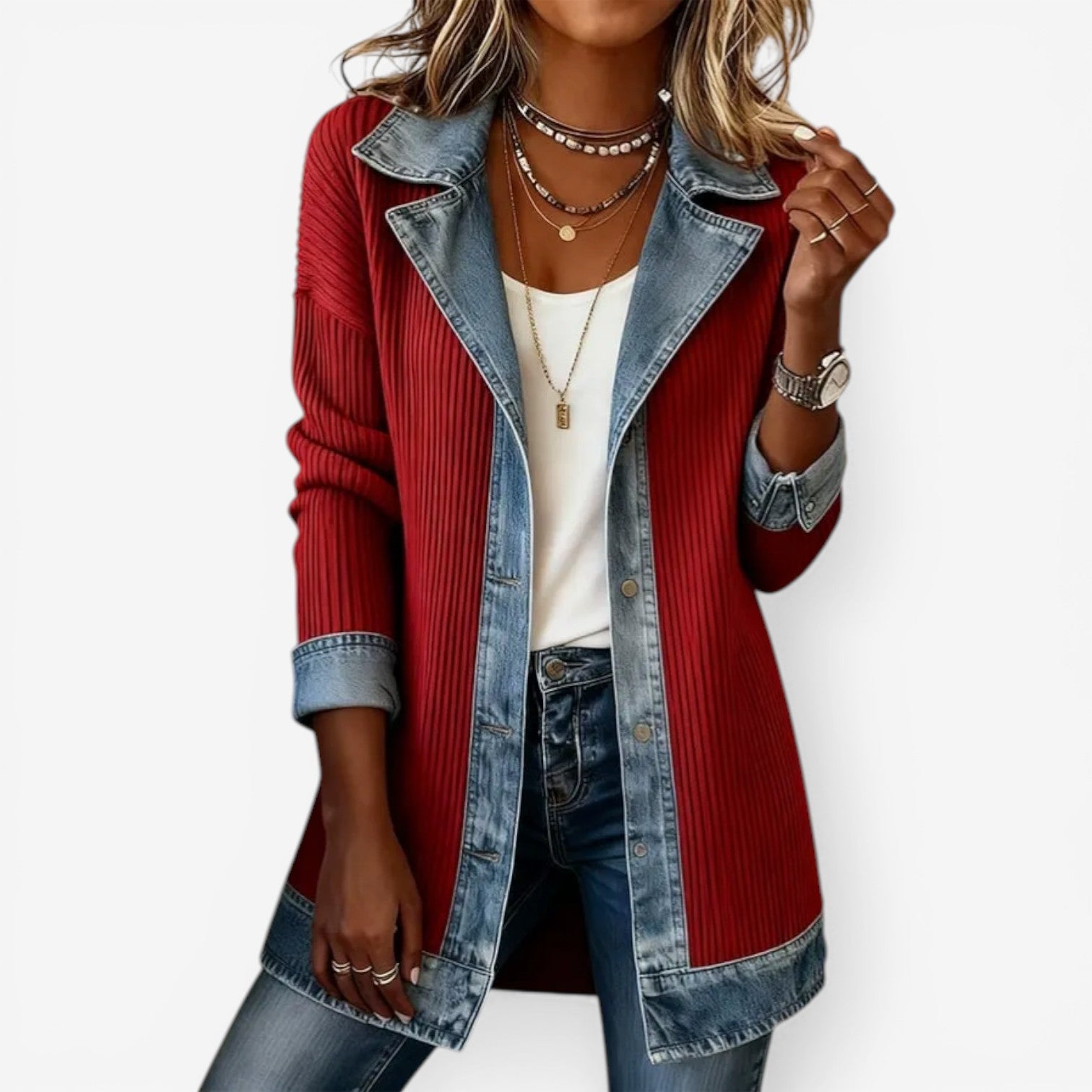 Emilia | Blazer aus Denim-Mix - Rot - - Margaret & Rose