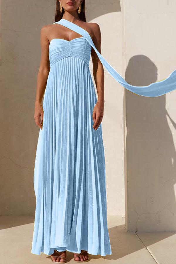 Simple Elegant Look Tube Dress with Pleats and Ribbon - S - Maxi Dress - Concept Fashionlab