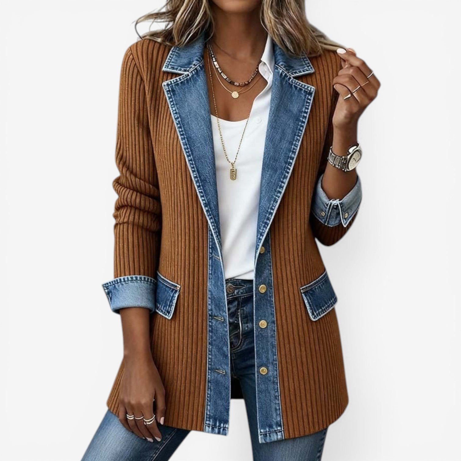 Emilia | Blazer aus Denim-Mix - Kakis - - Margaret & Rose