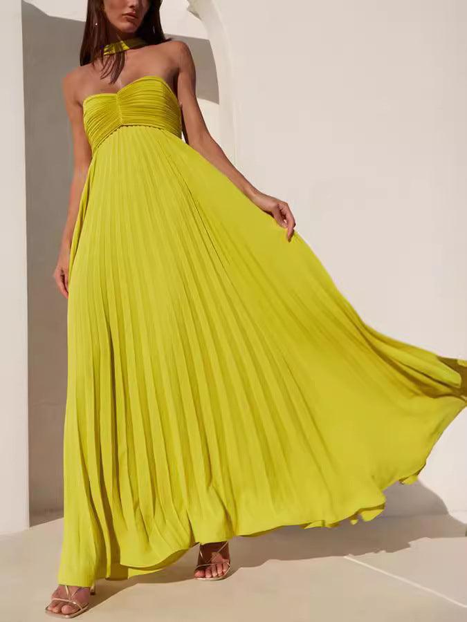 Simple Elegant Look Tube Dress with Pleats and Ribbon - L - Maxi Dress - Concept Fashionlab