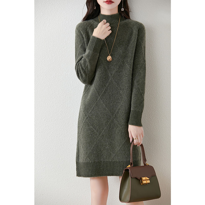 Damen Elegantes Winterkleid - Armeegrün - Damen > Kleider - Concept Fashionlab