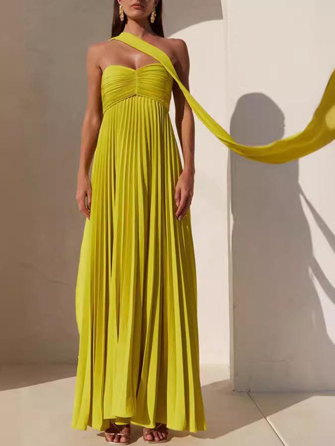 Simple Elegant Look Tube Dress with Pleats and Ribbon - XL - Maxi Dress - Concept Fashionlab