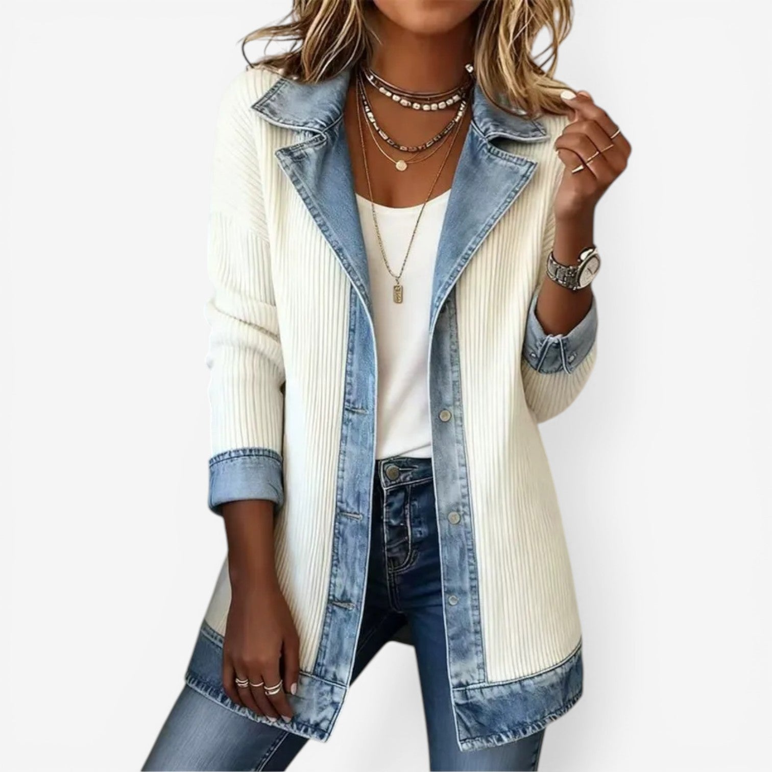 Emilia | Blazer aus Denim-Mix - Weiß - - Margaret & Rose