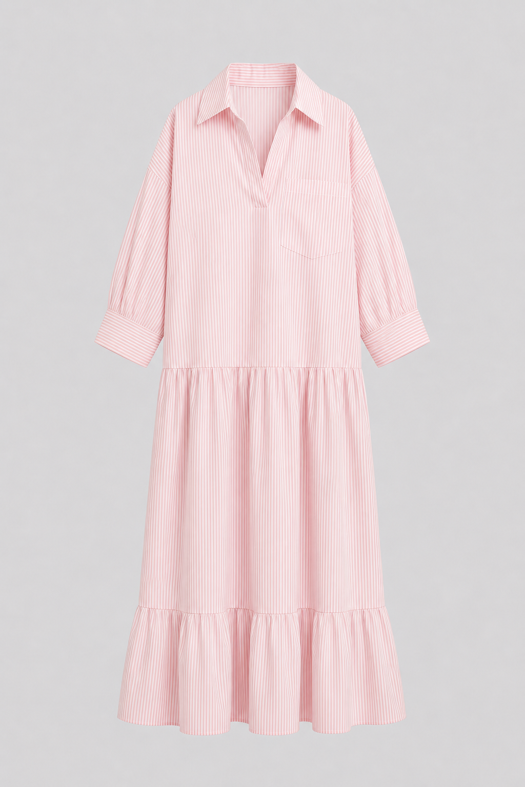 Blau gestreiftes lockeres Shirtkleid in Maxi-Länge - Rosa - Shirt - Concept Fashionlab