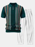 Herren Gestricktes Polohemd mit Reißverschluss und Hose mit geradem
