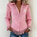 Damen Bluse mit Knöpfen – luxuriöse Fransen-Verzierungen