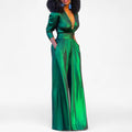 Smaragdgrüner Metallic-Overall mit weitem Bein Damen