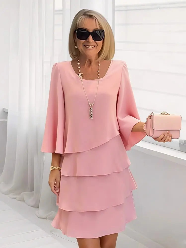Catherine | Elegantes Komfort-Rüschenkleid - Rosa - - Cow Clothing