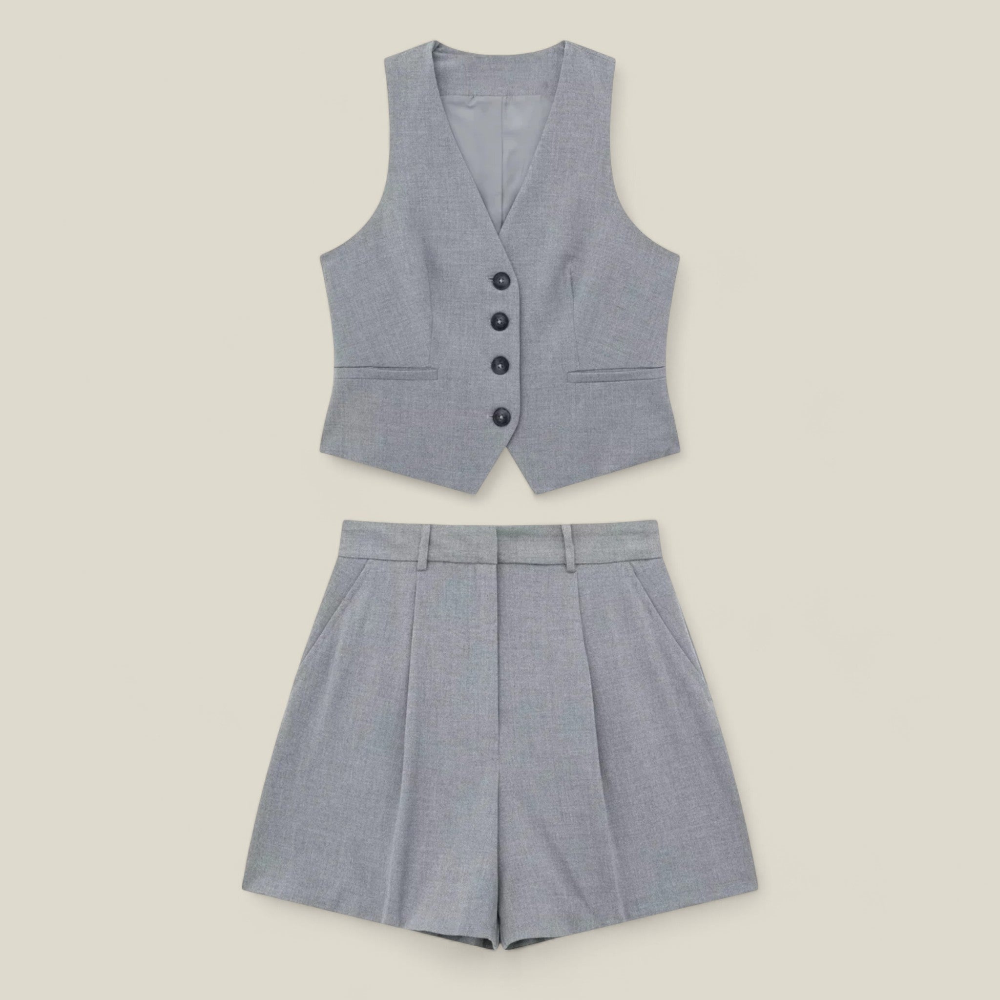 Thirza | Graue Haut für Damen mit Knopflöchern - Ganzes Set Grau - - Concept Fashionlab