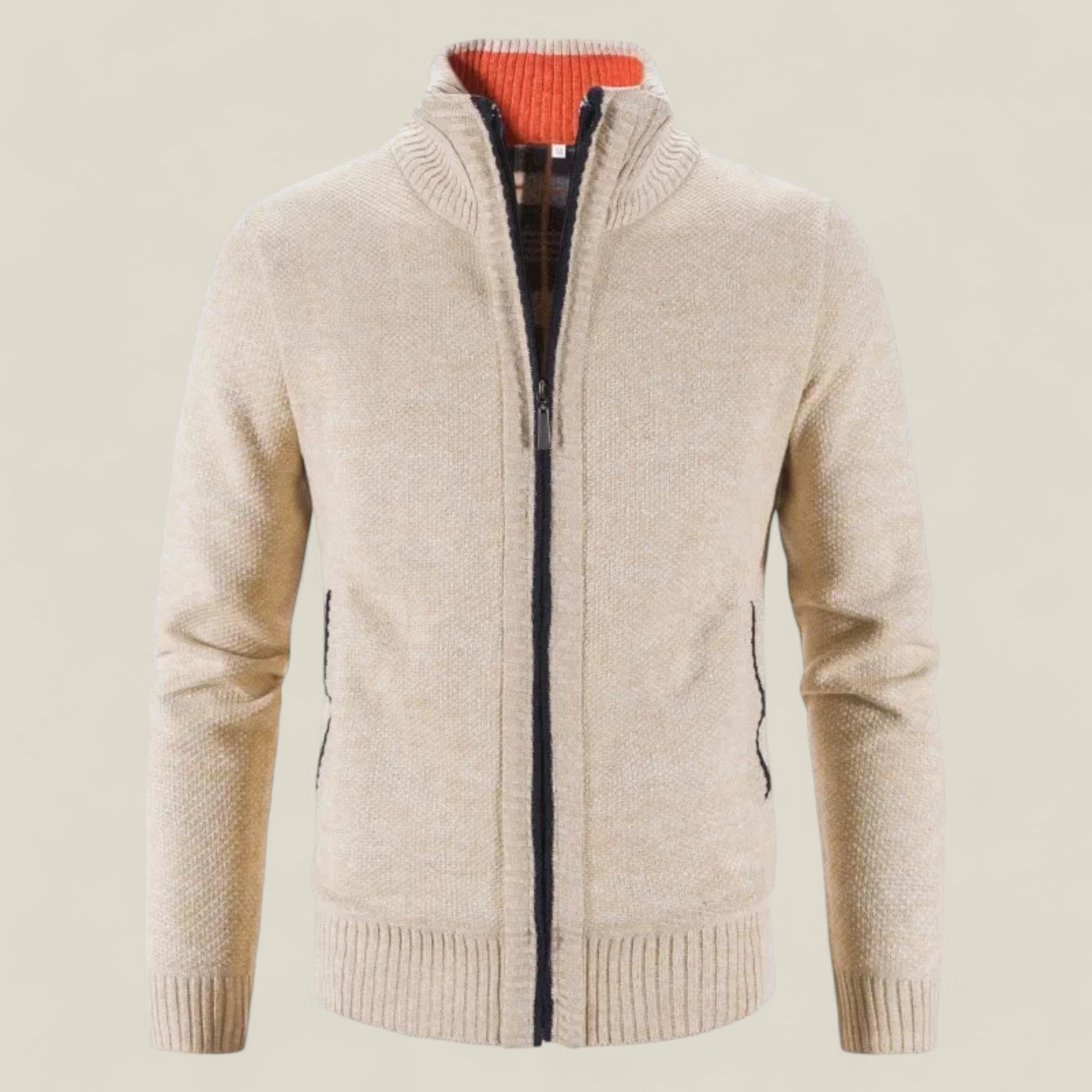 Lukas | Strickjacke für Herren mit Fleece - Warm und elegant - Khaki - - Concept Fashionlab