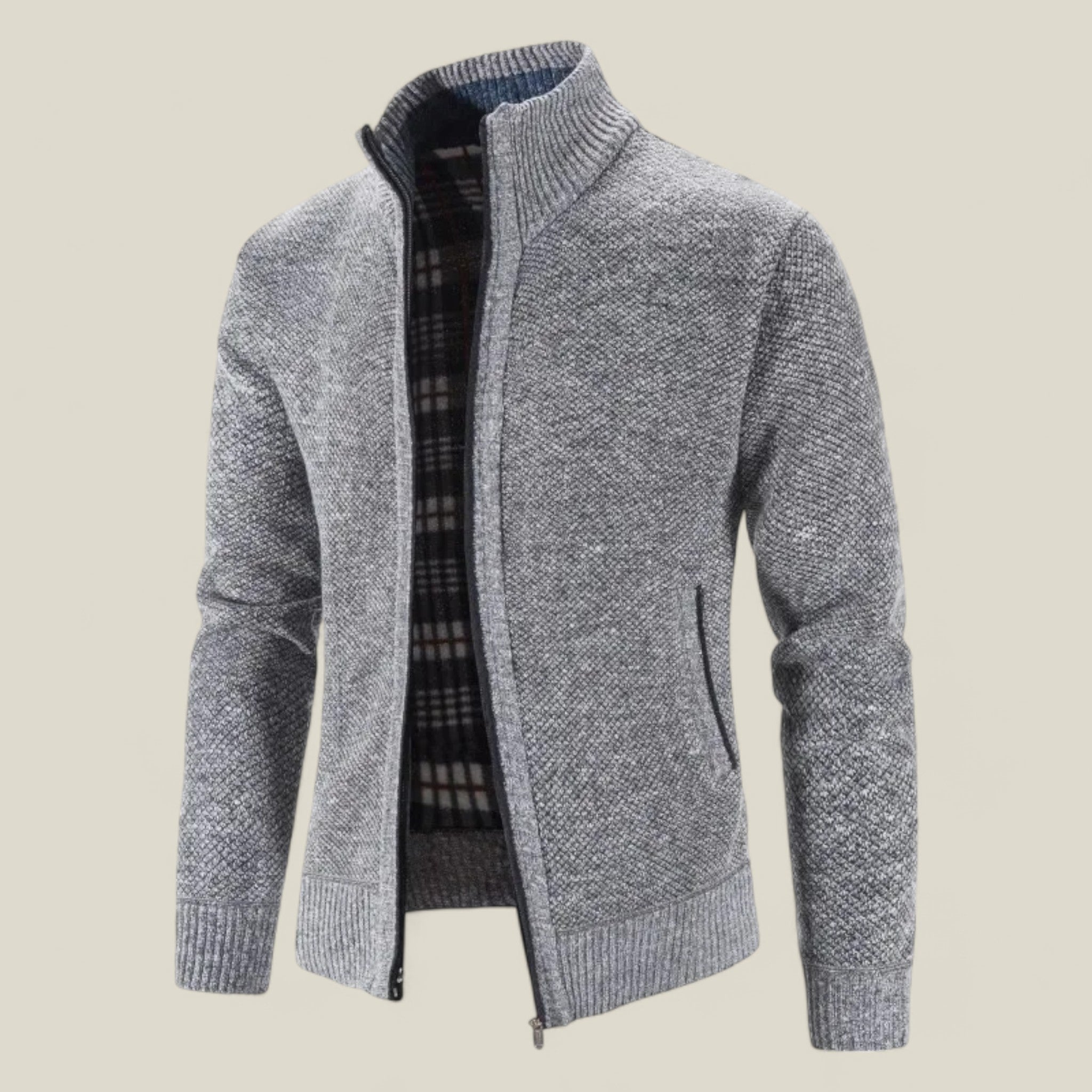 Lukas | Strickjacke für Herren mit Fleece - Warm und elegant - Hellgrau - - Concept Fashionlab