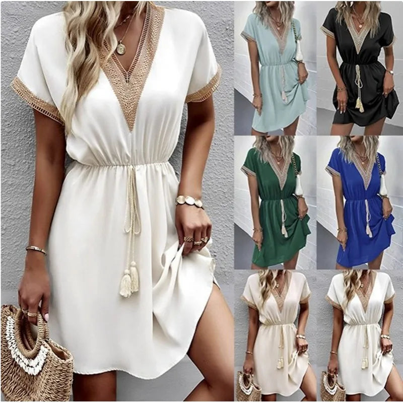Josephine – Schickes Boho-Kleid mit V-Ausschnitt und schmeichelndem Taillenband - - - Cow Clothing